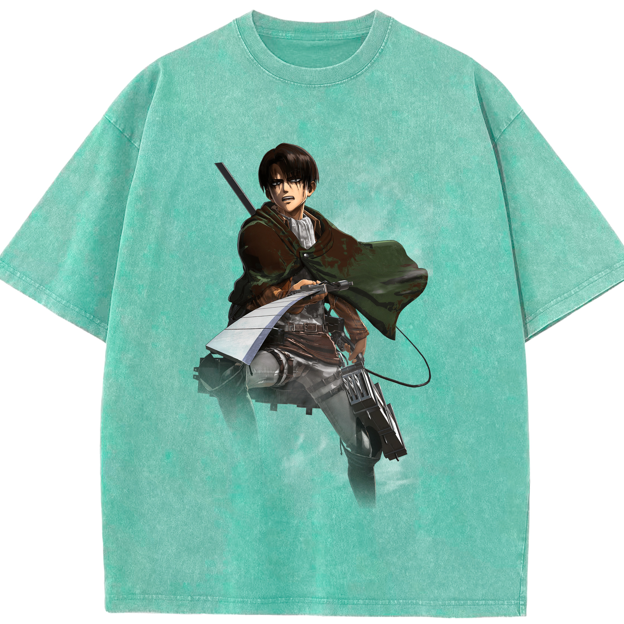 （画像用） 進撃の巨人 リヴァイ·アッカーマン Attack on Titan Levi Ackerman 綿100% ヴィンテージ風 半袖Tシャツ（フロントプリント）